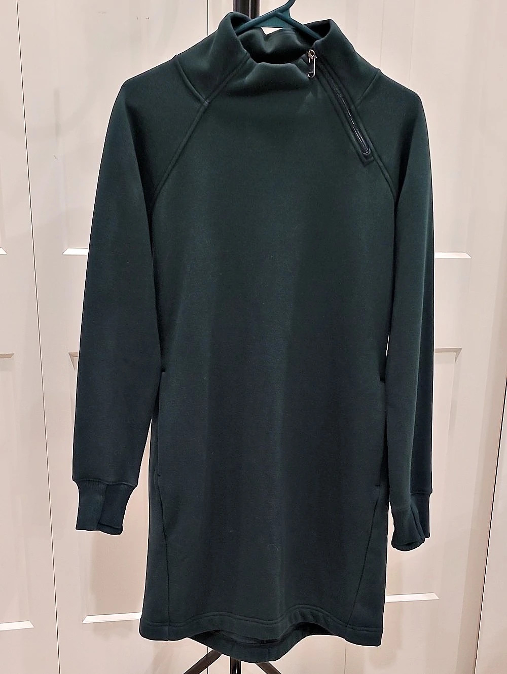 Athleta Cozy Karma Asym Sweatshirt Dress Green XS